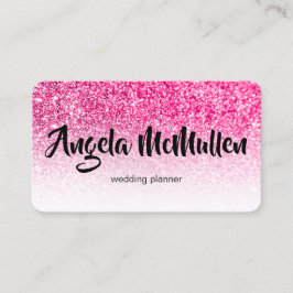 Tarjeta De Visita Foto con Bokeh de Brillo Rosa Caliente Ombre Blanc