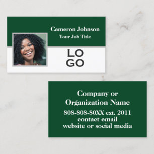 Tarjeta De Visita Foto con el logo Personalizado en Forest Green