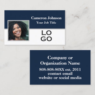 Tarjeta De Visita Foto con logotipo Personalizado en azul marino