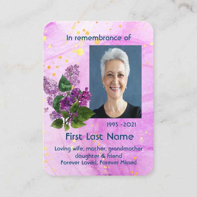 Tarjeta De Visita Foto conmemorativa acuarela Lilac Garden Flor (Reverso)