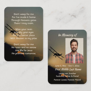 Tarjeta De Visita Foto conmemorativa cristiana Piloto Avión Vuelo