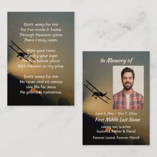 Tarjeta De Visita Foto conmemorativa cristiana Piloto de avión volan