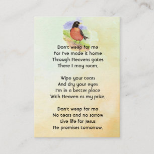 Tarjeta De Visita Foto conmemorativa cristiana Robin Garden Bird