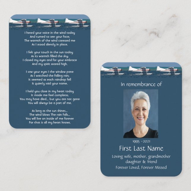 Tarjeta De Visita Foto conmemorativa del piloto de Keepsake del avió (Anverso / Reverso)