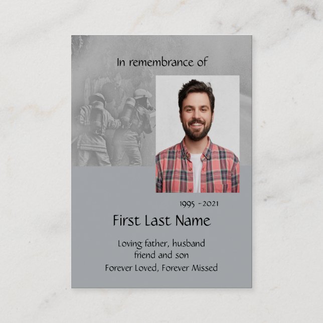 Tarjeta De Visita Foto conmemorativa del rescate del bombero bombero (Reverso)