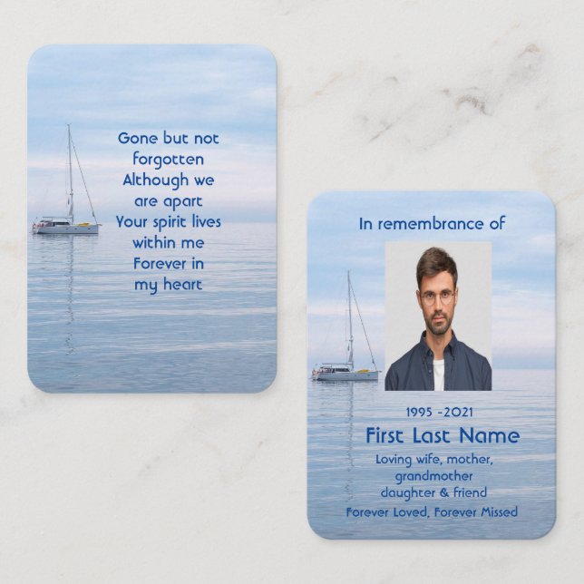Tarjeta De Visita Foto conmemorativa Oración Barco de vela Agua Cali (Anverso / Reverso)