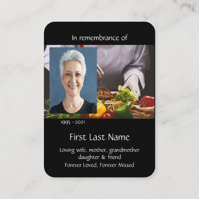 Tarjeta De Visita Foto conmemorativa Oración de Cocinero Chef (Reverso)