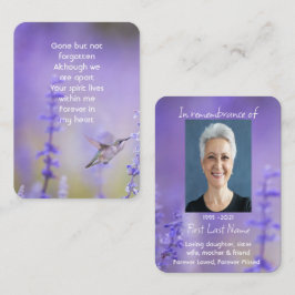 Tarjeta De Visita Foto conmemorativa Oración Lavender Hummingbird Ja