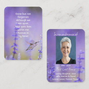 Tarjeta De Visita Foto conmemorativa Oración Lavender Hummingbird Ja