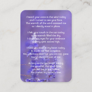 Tarjeta De Visita Foto conmemorativa Oración Lavender Hummingbird Ja