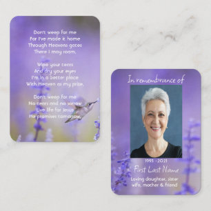 Tarjeta De Visita Foto conmemorativa Oración Lavender Hummingbird Ja