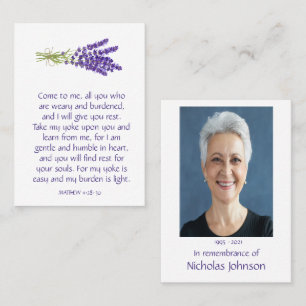 Tarjeta De Visita Foto conmemorativa Oración Lavender Jardín Flor