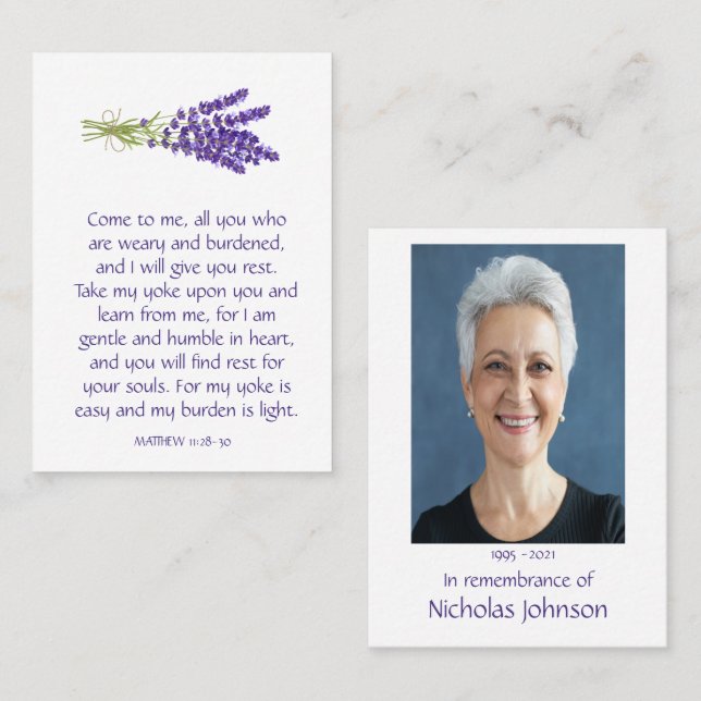Tarjeta De Visita Foto conmemorativa Oración Lavender Jardín Flor (Anverso / Reverso)