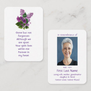 Tarjeta De Visita Foto conmemorativa Oración Lilac Garden Flor