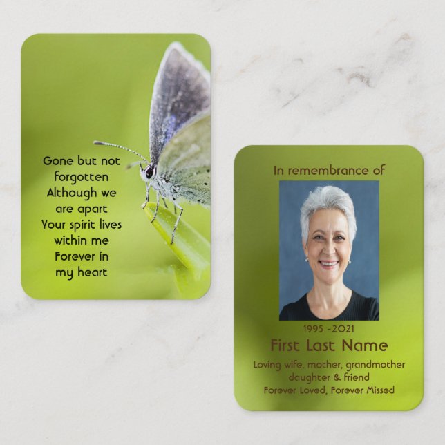 Tarjeta De Visita Foto conmemorativa Oración Mariposa Naturaleza del (Anverso / Reverso)