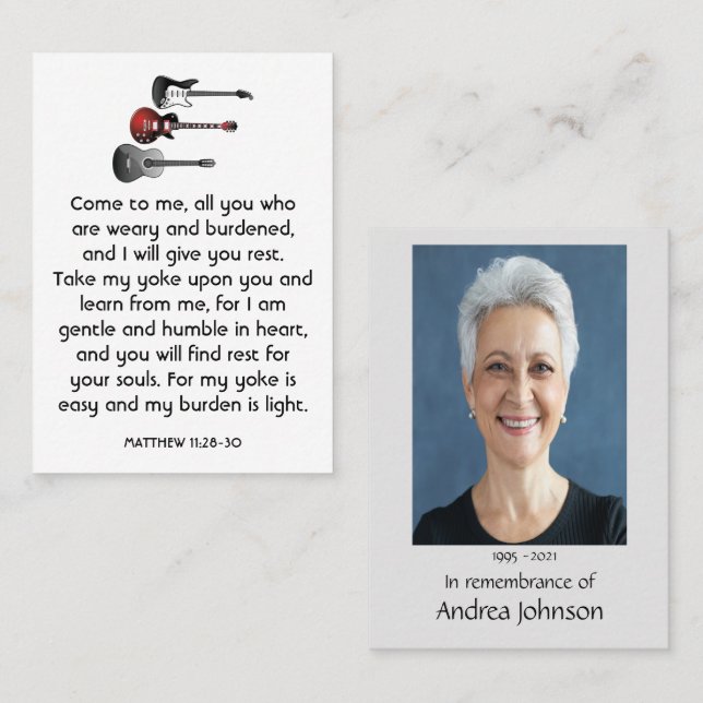 Tarjeta De Visita Foto conmemorativa Oración Musical Guitarra Música (Anverso / Reverso)