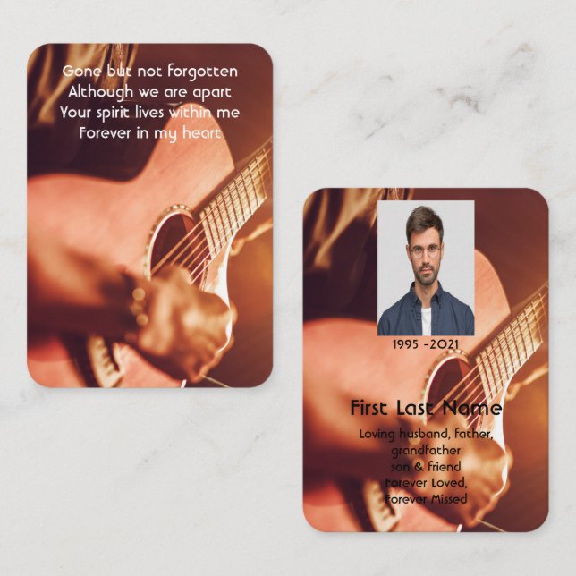 Tarjeta De Visita Foto conmemorativa Oración Musical Piano Guitar Bu (Anverso / Reverso)