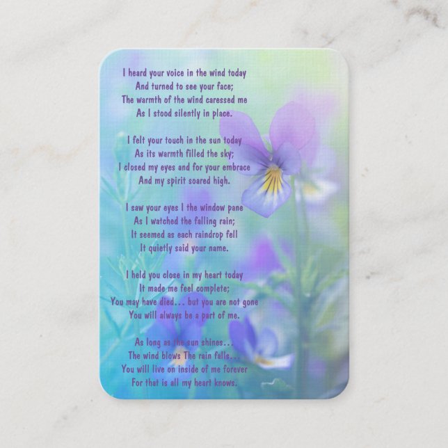 Tarjeta De Visita Foto conmemorativa Oración Pansy Flower Garden (Anverso)