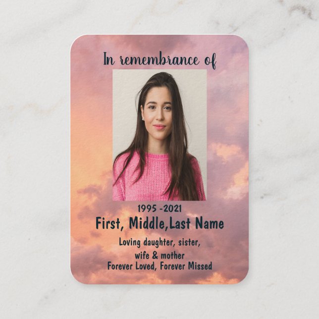 Tarjeta De Visita Foto conmemorativa Oración por el cielo celestial  (Reverso)