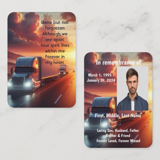 Tarjeta De Visita Foto conmemorativa Oración Semi-Camión Tractor-tra (Anverso / Reverso)