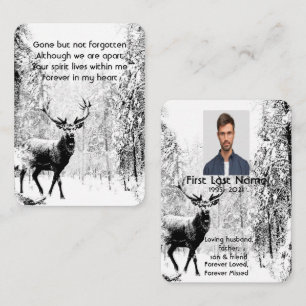 Tarjeta De Visita Foto conmemorativa Oración Stag Deer Forest Winter