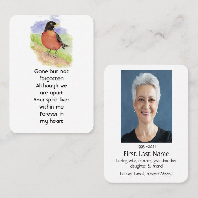 Tarjeta De Visita Foto conmemorativa Plegaria Aquarela Petirrojo Jar (Anverso / Reverso)