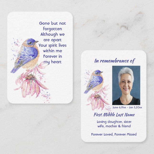 Tarjeta De Visita Foto conmemorativa Poema Bluebird Garden Bird (Anverso / Reverso)