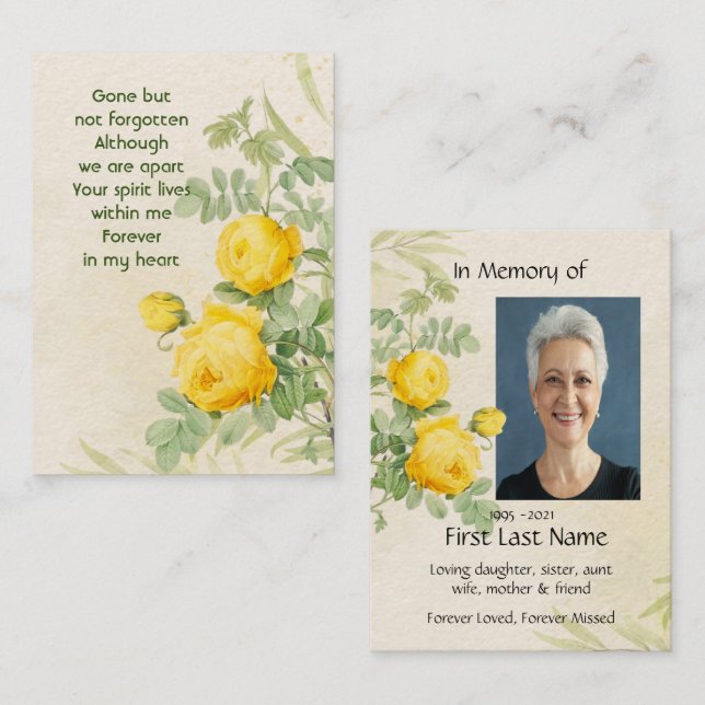 Tarjeta De Visita Foto conmemorativa Rosas Amarillas Flores Jardín (Anverso / Reverso)