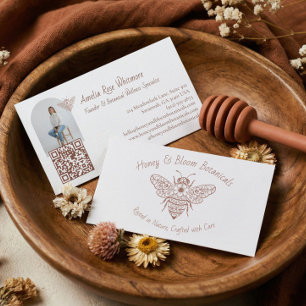 Tarjeta De Visita Foto de abeja melífera floral botánica dibujada a 