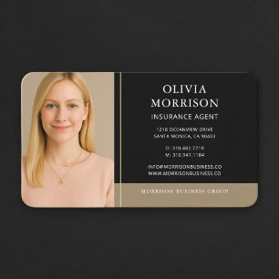 Tarjeta De Visita Foto de Agente de Seguros Negro Oro