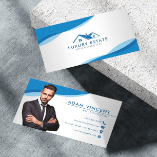 Tarjeta De Visita Foto de agente inmobiliario azul y gris profesiona