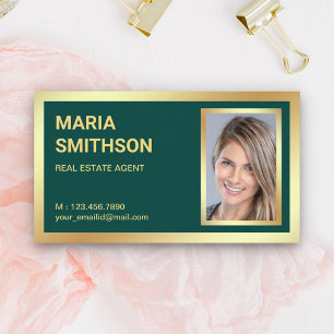 Tarjeta De Visita Foto de agente inmobiliario con papel de aluminio 