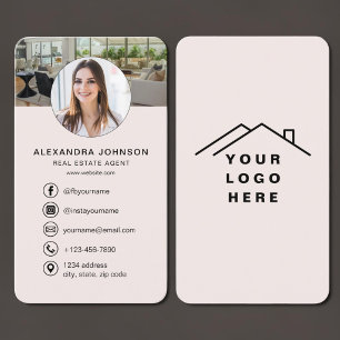 Tarjeta De Visita Foto de agente inmobiliario rosa sonrojado