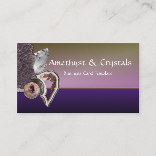 Tarjeta De Visita Foto de Ametist crudo y cristales de cuarzo (Anverso)
