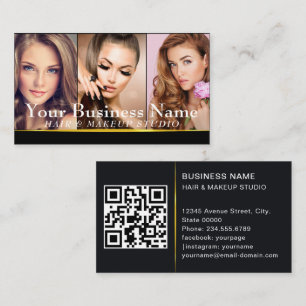 Tarjeta De Visita Foto de artista de maquillaje de moda de oro que m