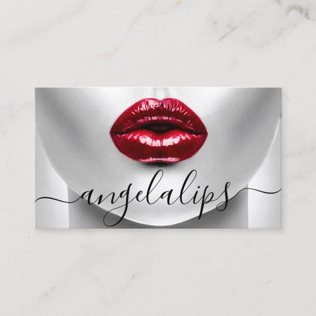 Tarjeta De Visita Foto de Artista de Maquillaje labios brillantes co (Anverso)