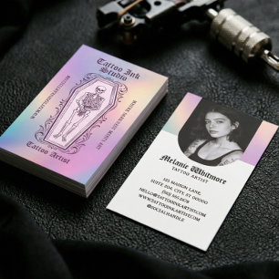 Tarjeta De Visita Foto de artista de tatuajes esqueleto gótico iridi