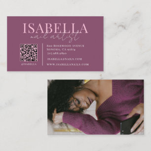 Tarjeta De Visita Foto de artista de uñas moderna ciruela