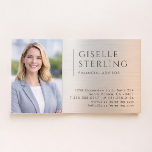 Tarjeta De Visita Foto de Asesor Financiero en Metal Pulido