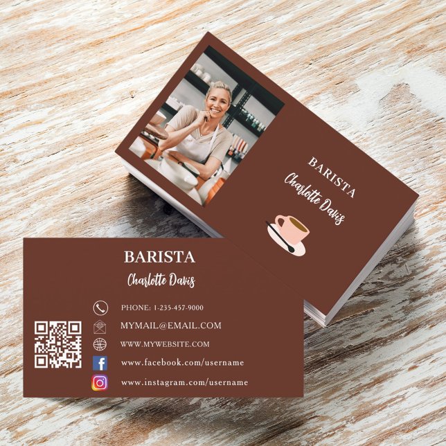 Tarjeta De Visita Foto de Barista código QR marrón (Subido por el creador)