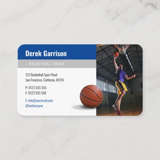 Tarjeta De Visita Foto de Basketball | Empresas de entrenadores de b (Anverso)