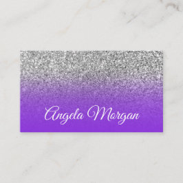 Tarjeta De Visita Foto de brillo plateado con ombre de violeta azul 