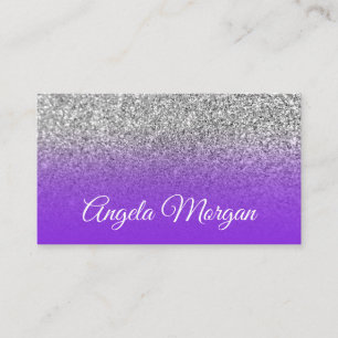 Tarjeta De Visita Foto de brillo plateado con ombre de violeta azul