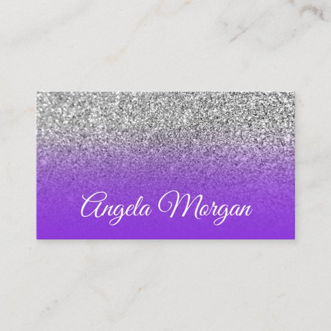 Tarjeta De Visita Foto de brillo plateado con ombre de violeta azul  (Anverso)