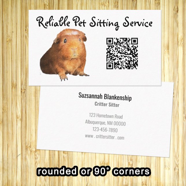 Tarjeta De Visita Foto de cerdo de Guinea marrón y cuidado de mascot (Personalize with your business details and use the QR code  to send customers to a vital  link. )