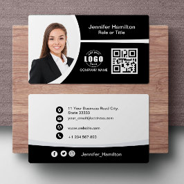 Tarjeta De Visita Foto de código QR con logotipo profesional en blan