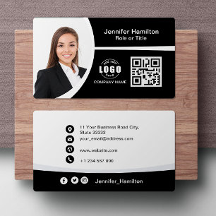 Tarjeta De Visita Foto de código QR con logotipo profesional en blan