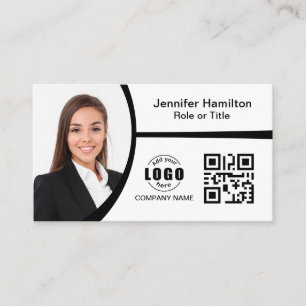 Tarjeta De Visita Foto de código QR con logotipo profesional en blan