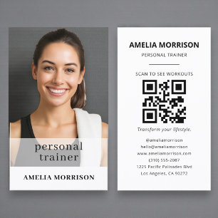 Tarjeta De Visita Foto de código QR de entrenador personal minimalis