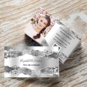 Tarjeta De Visita Foto de código QR de mármol negro metalizado plate